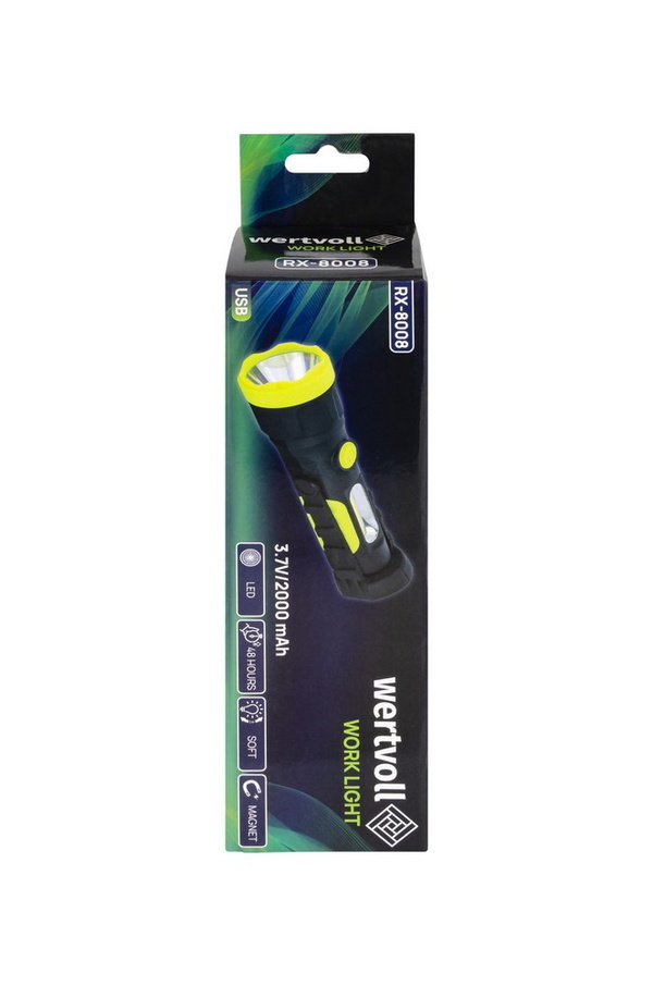 Фонарь магнитный Wertvoll LED/COB LED регулятор света IP44 Li-ion 2000 mAh/t 7000 K/280 lum ABS RX-8008