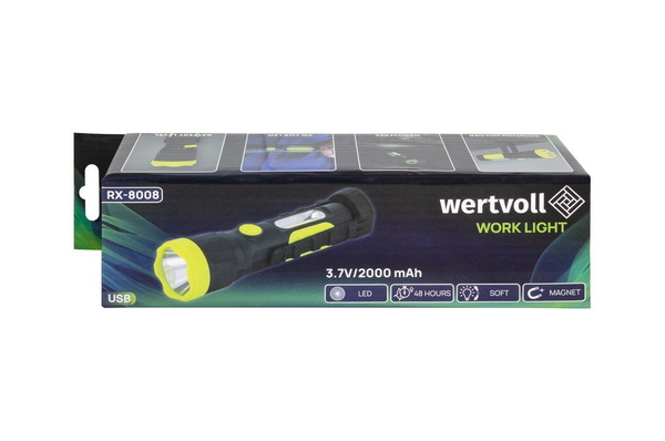 Фонарь магнитный Wertvoll LED/COB LED регулятор света IP44 Li-ion 2000 mAh/t 7000 K/280 lum ABS RX-8008