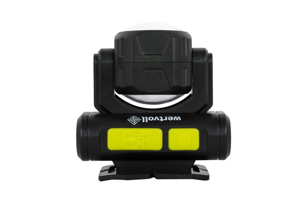 Фонарь налобный двухсторонний Wertvoll 4 режима СREE LED/COB LED IP44 Li-ion 1200 mAh/t 8000 K/130 lum ABS RX-8012