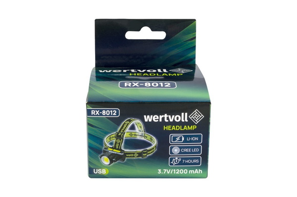 Фонарь налобный двухсторонний Wertvoll 4 режима СREE LED/COB LED IP44 Li-ion 1200 mAh/t 8000 K/130 lum ABS RX-8012