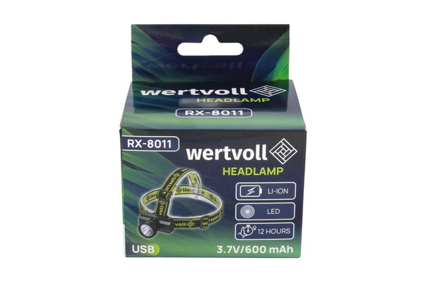 Ліхтар налобний Wertvoll 3 режими LED IP44 Li-ion 600 mAh/t 8000 K/90 lum ABS RX-8011