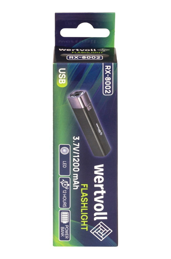 Ліхтар Wertvoll 3 режими LED Li-ion 1200 mAh/t 7000 K/80 lum powerbank ABS RX-8002