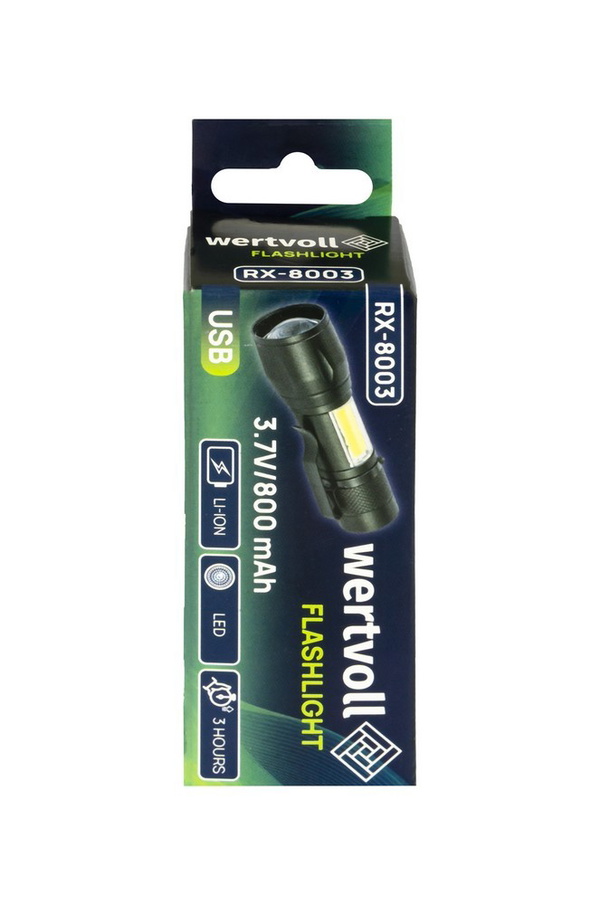 Фонарь с регулировкой фокуса Wertvoll 3 режима LED/COB LED Li-ion 800 mAh/t 8000 K/100 lum AL RX-8003