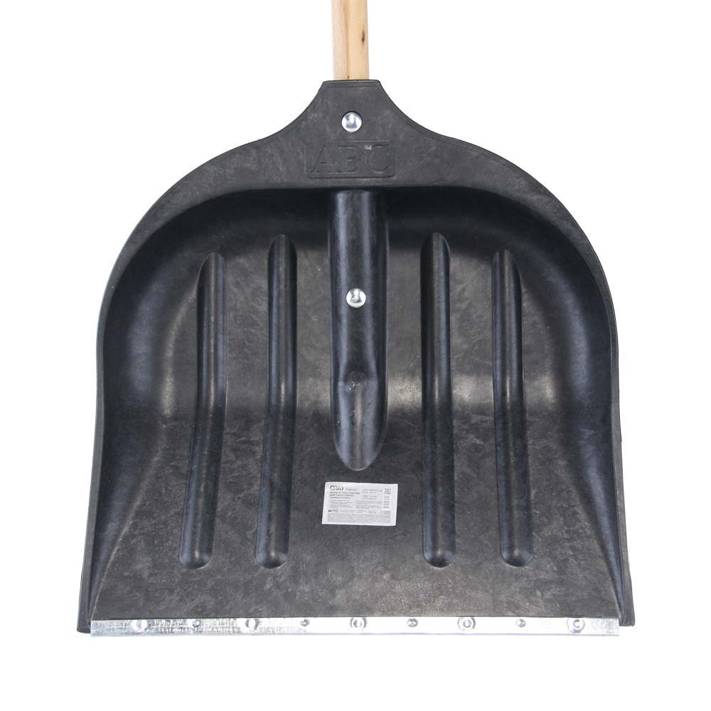 Лопата Grad для снега/зерна пластиковая с оцинкованной планкой Standard 395 х 395 мм с деревянным черенком (черная)
