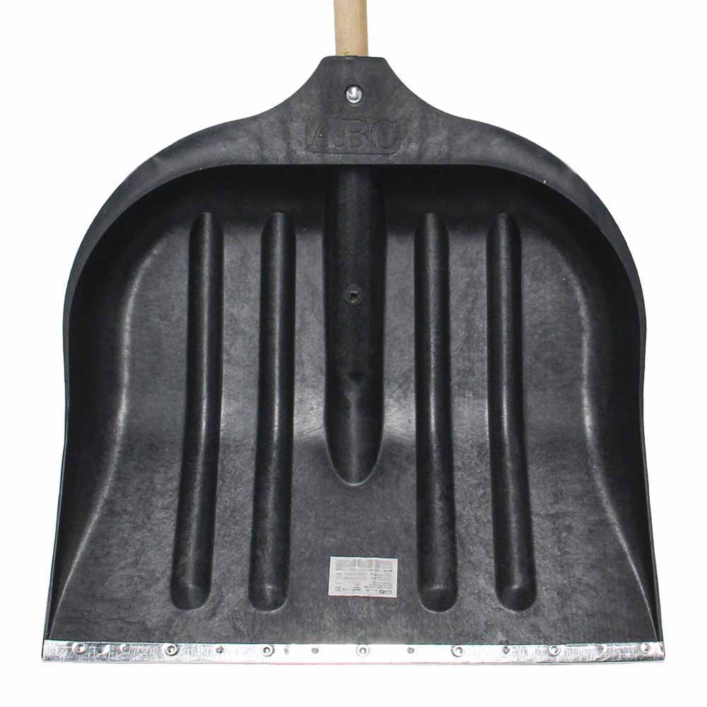 Лопата Grad для снега/зерна пластиковая с оцинкованной планкой Standard 490 х 495 мм с деревянным черенком (черная)