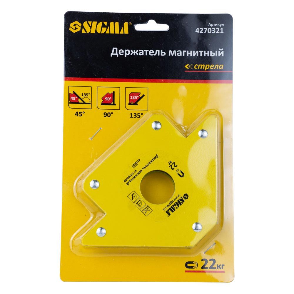 Магніт для зварки Sigma стріла 22 кг 90 х 90 мм (45,90,135°)