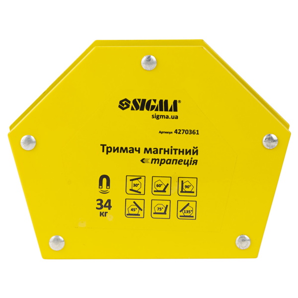 Магнит для сварки Sigma трапеция 34 кг 105 х 65 х 65 х 45 мм (30,45,60,75,90,135°)