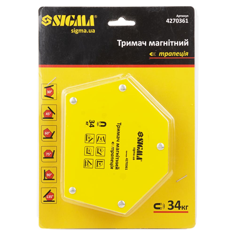 Магніт для зварки Sigma трапеція 34 кг 105 х 65 х 65 х 45 мм (30,45,60,75,90,135°)