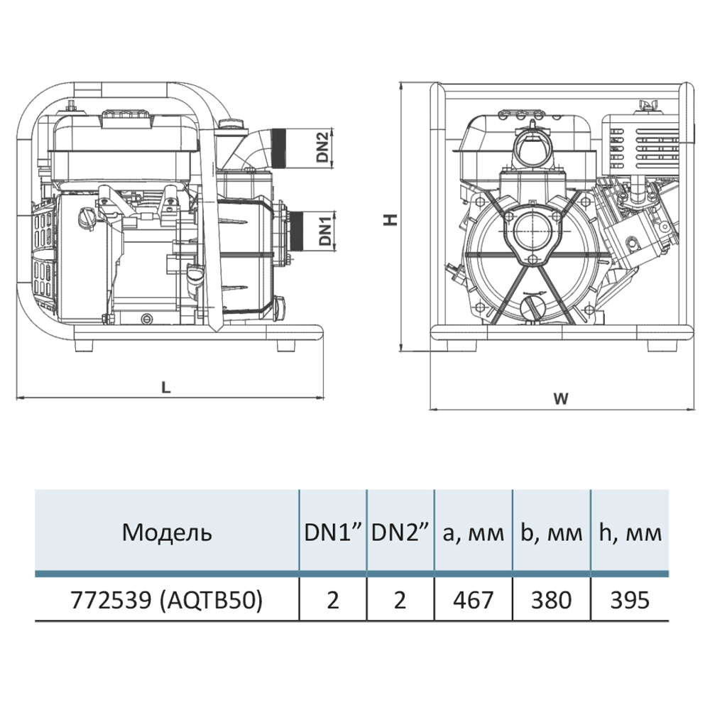 Мотопомпа Aquatica 7.5 к.с. Hmax 30м Qmax 38м³/год (4-х тактний) для агресивного середовища