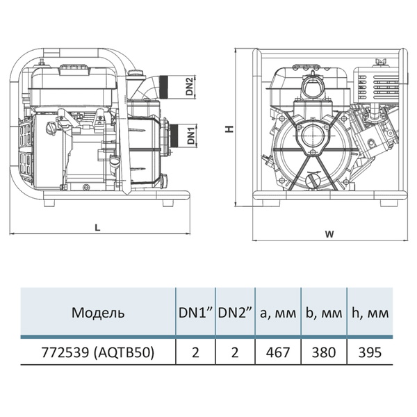 Мотопомпа Aquatica 7.5 к.с. Hmax 30м Qmax 38м³/год (4-х тактний) для агресивного середовища