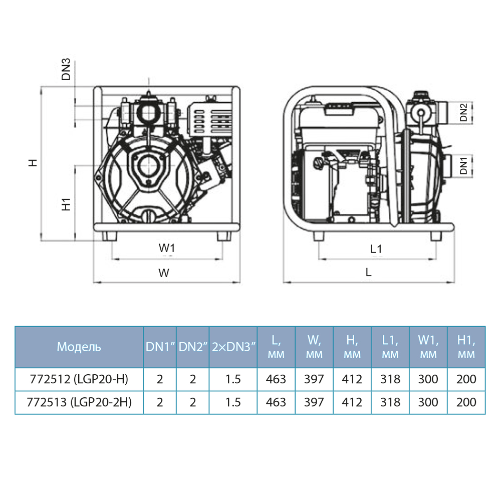 Мотопомпа Leo 6.5 к.с. Hmax 55м Qmax 30м³/год (4-х тактний) LGP20-H