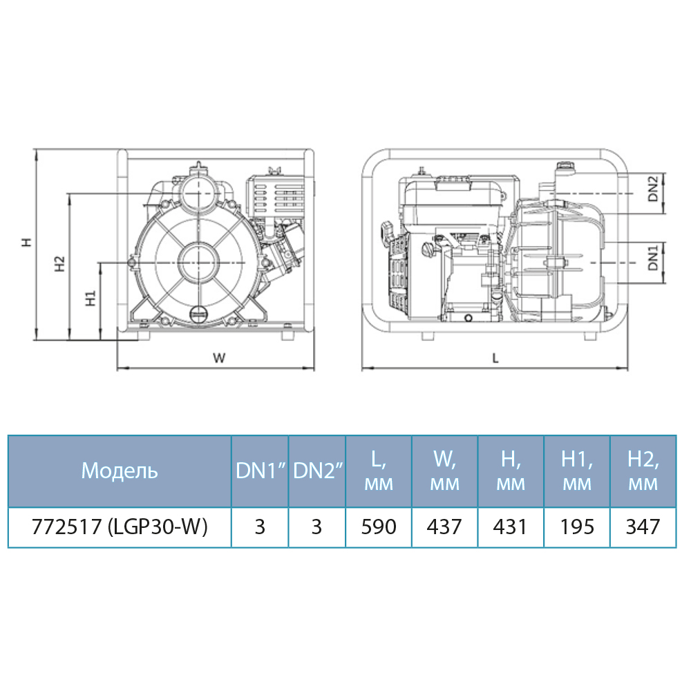 Мотопомпа Leo 6.5 к.с. Hmax 29м Qmax 60м³/ч (4-х тактний) для брудної води LGP30-W