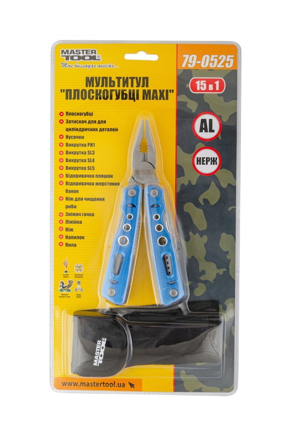 Мультитул Mastertool "Плоскогубцы MAXI" 15в1 алюминиевая рукоятка чехол 79-0525
