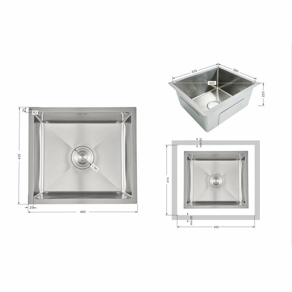 Мойка для кухни интегрированная под столешницу Lidz Handmade H4843 Brushed Steel 3,0/1,0 мм (LDH4843BRU49441)