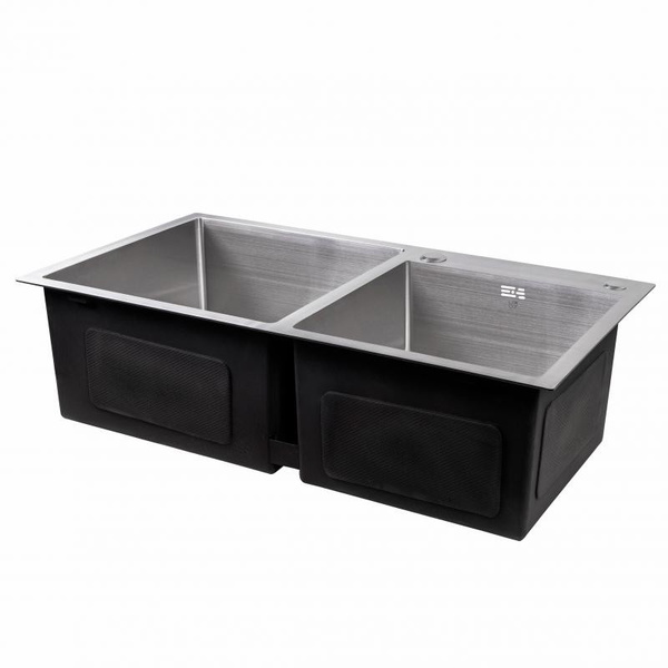 Мойка для кухни с двумя чашами интегрированная Lidz Handmade H7843 Brushed Steel 3,0/1,0 мм (LDH7843BRU35387)