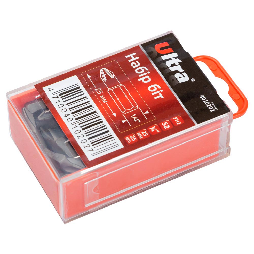 Набір біт Ultra S2 PН2 x 25 мм 1/4" 25 шт пластиковий кейс