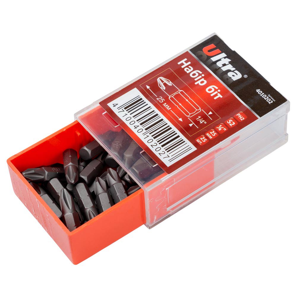 Набір біт Ultra S2 PН2 x 25 мм 1/4" 25 шт пластиковий кейс