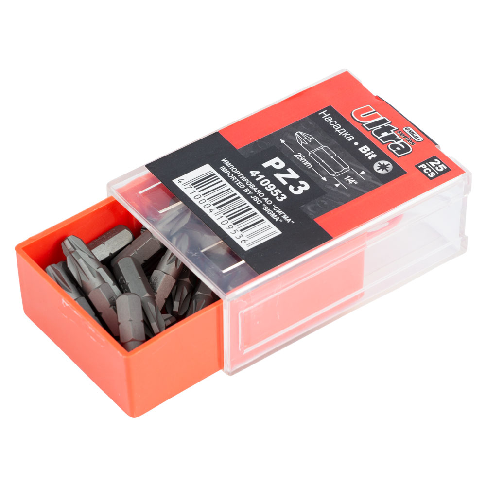 Набір біт Ultra S2 PZ3 x 25 мм 1/4" 25 шт (пластиковий кейс)