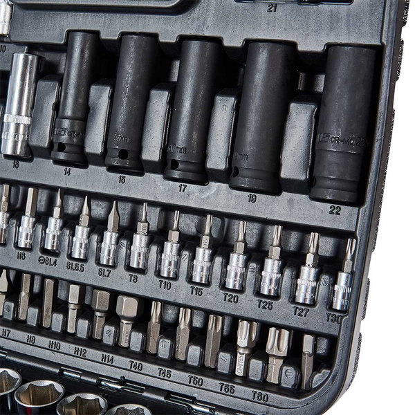 Набір головок торцевих Vitals Master 1/4″ та 1/2″, 111 предметів Impact + Superlock
