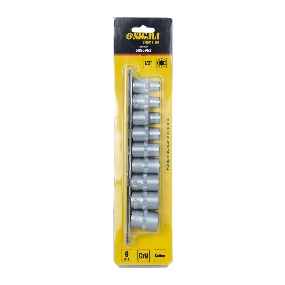 Набор насадок Sigma CrV Torx 1/2" 9 шт на планке