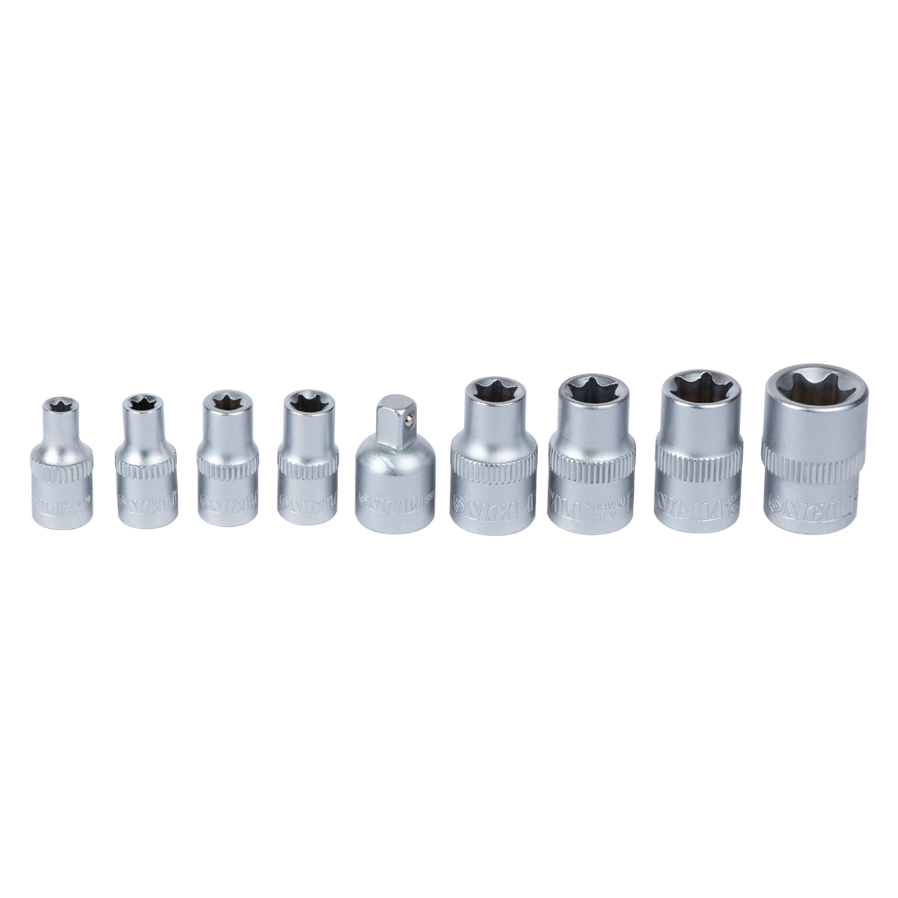 Набор насадок Sigma CrV Torx (4 шт 1/4" 4 шт 3/8") с переходником на планке 9 шт