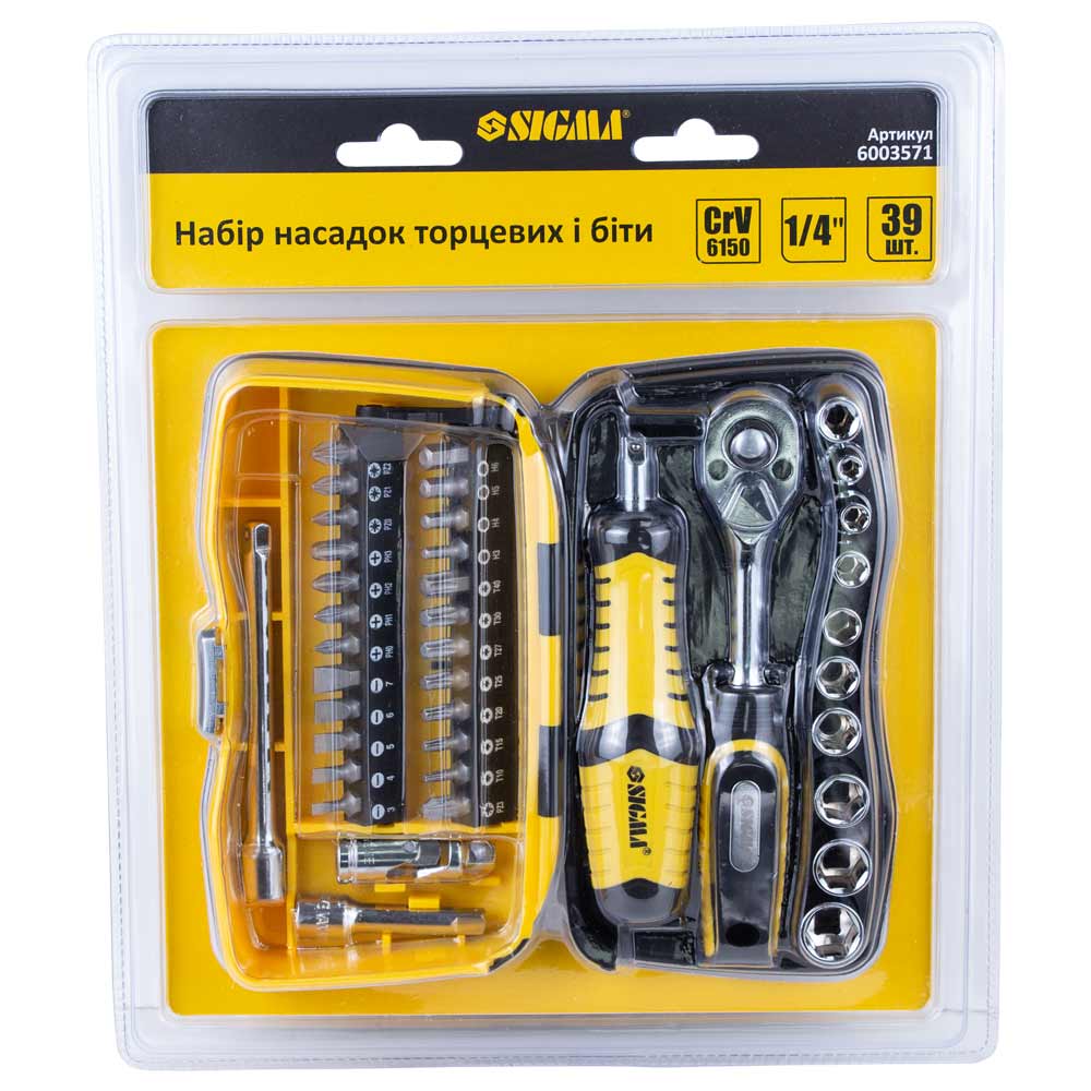 Набор насадок торцевых и биты Sigma CrV 1/4" 39 шт