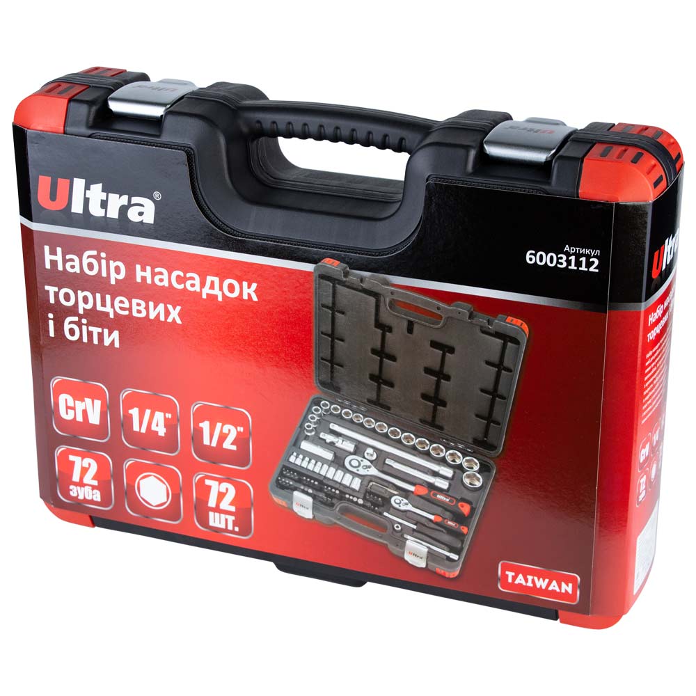 Набір насадок торцевих і біти Ultra CrV Taiwan 1/4", 1/2" 72 шт