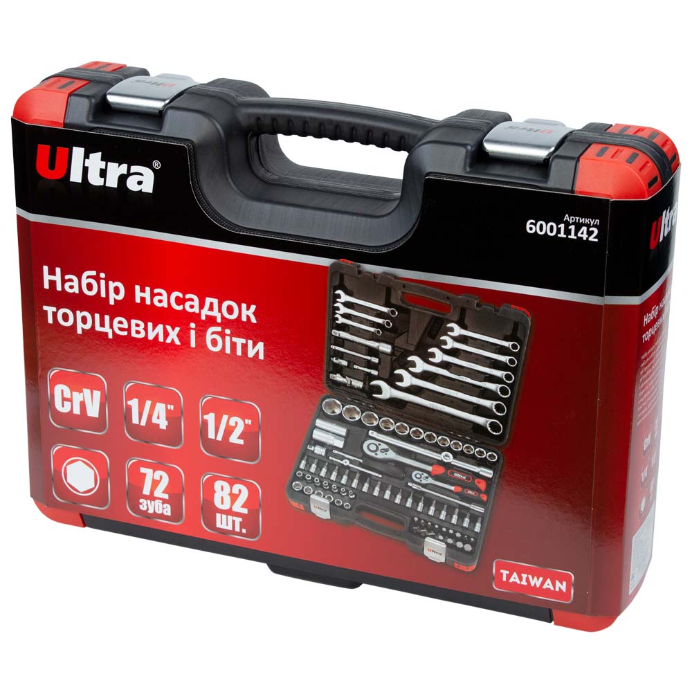 Набор насадок торцевых и биты Ultra CrV Taiwan 1/4", 1/2" 82 шт