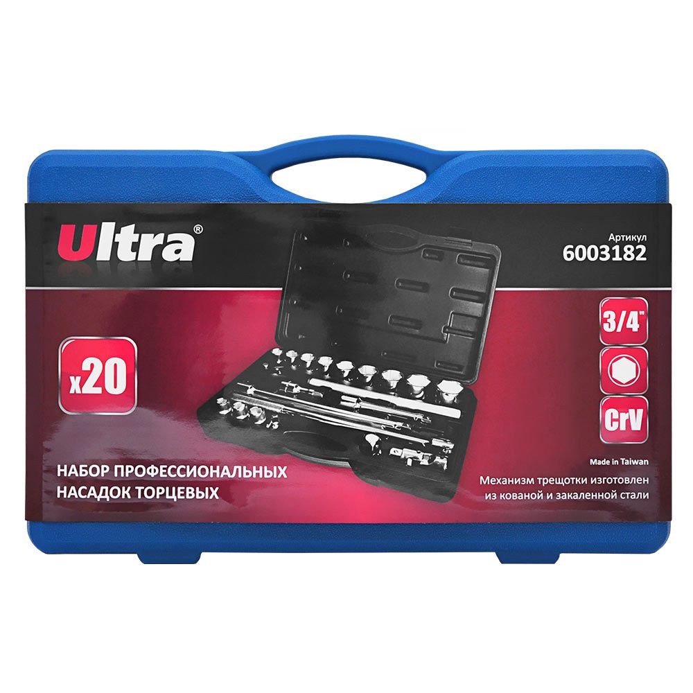 Набір насадок торцевих Ultra CrV Taiwan 3/4" 20 шт
