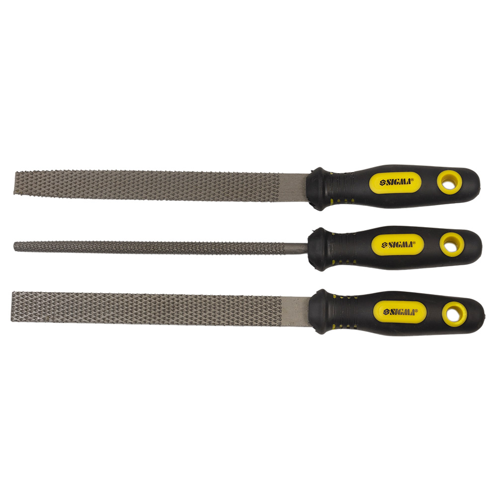 Набор рашпилей Sigma 3 шт 200 мм двухкомпонентная рукоятка (плоский, полукруглый, круглый)