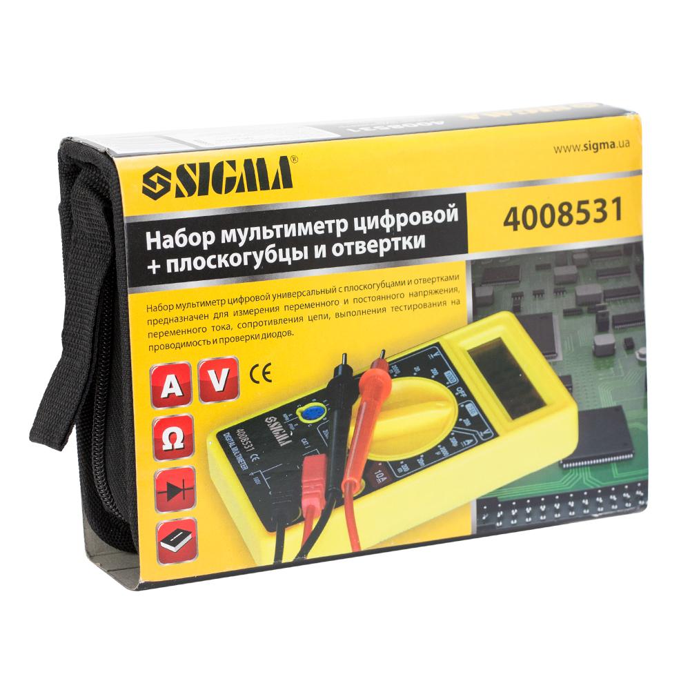 Набір Sigma мультиметр цифровий + плоскогубці і викрутки (тканинний чохол)