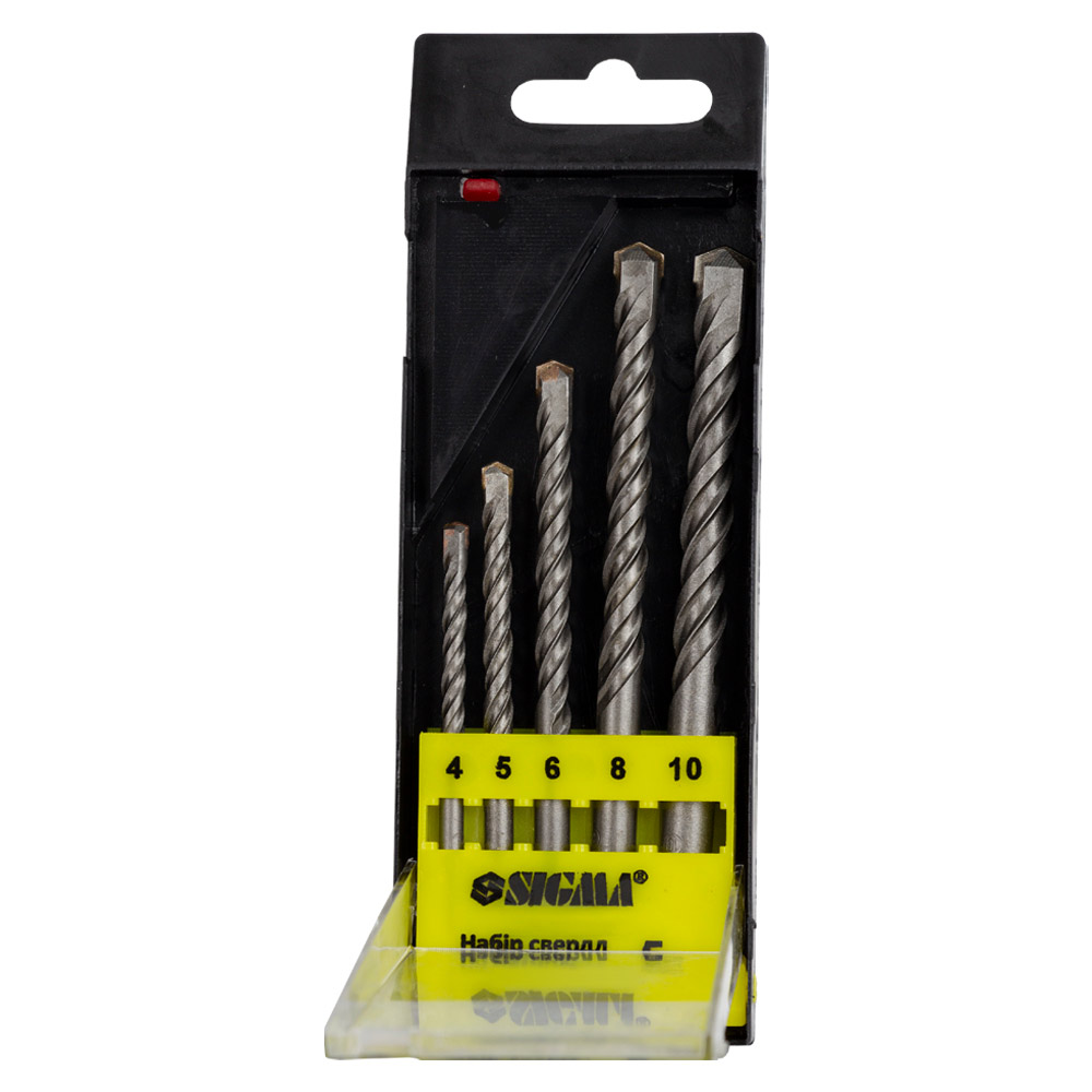 Набір свердел по бетону Sigma циліндричний хвостовик 5 шт 4, 5, 6, 8, 10 ммпластиковий кейс