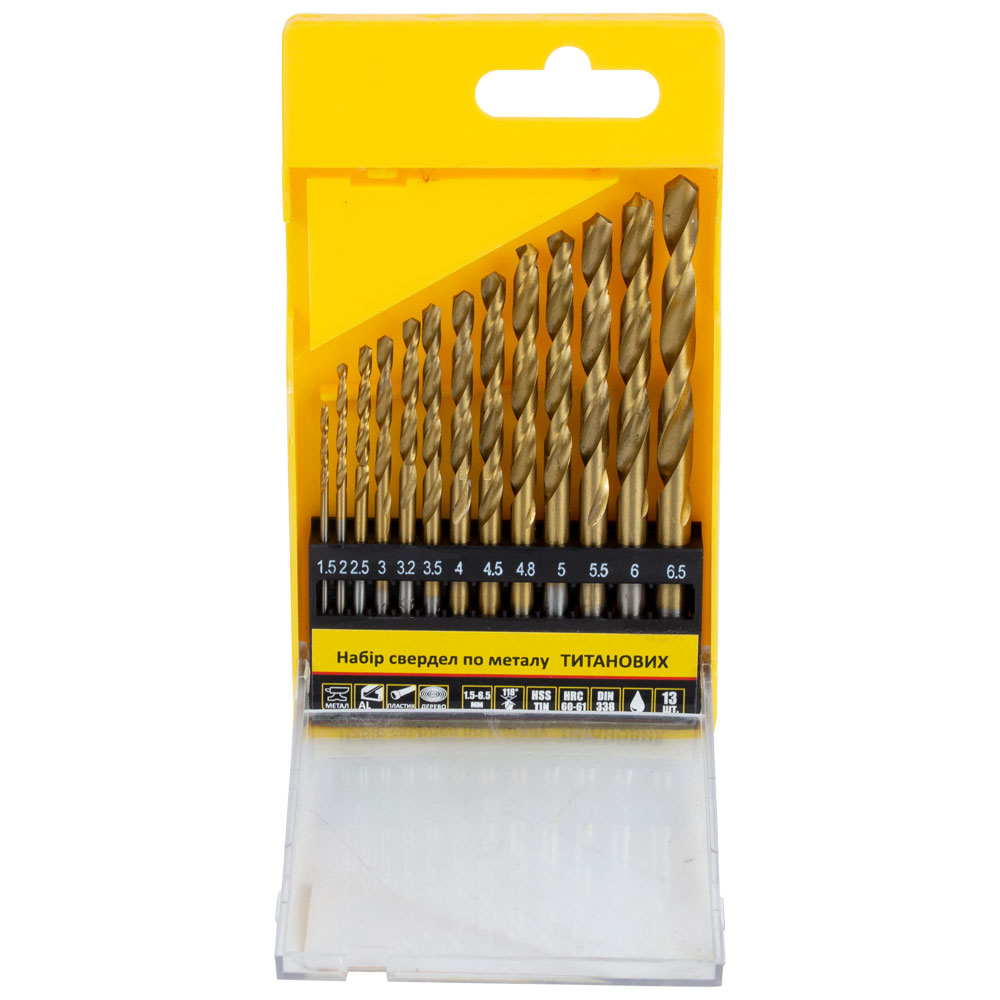 Набор сверл по металлу Sigma HSS-TIN титановых 13 шт 1.5-6.5 мм (пластиковый кейс)