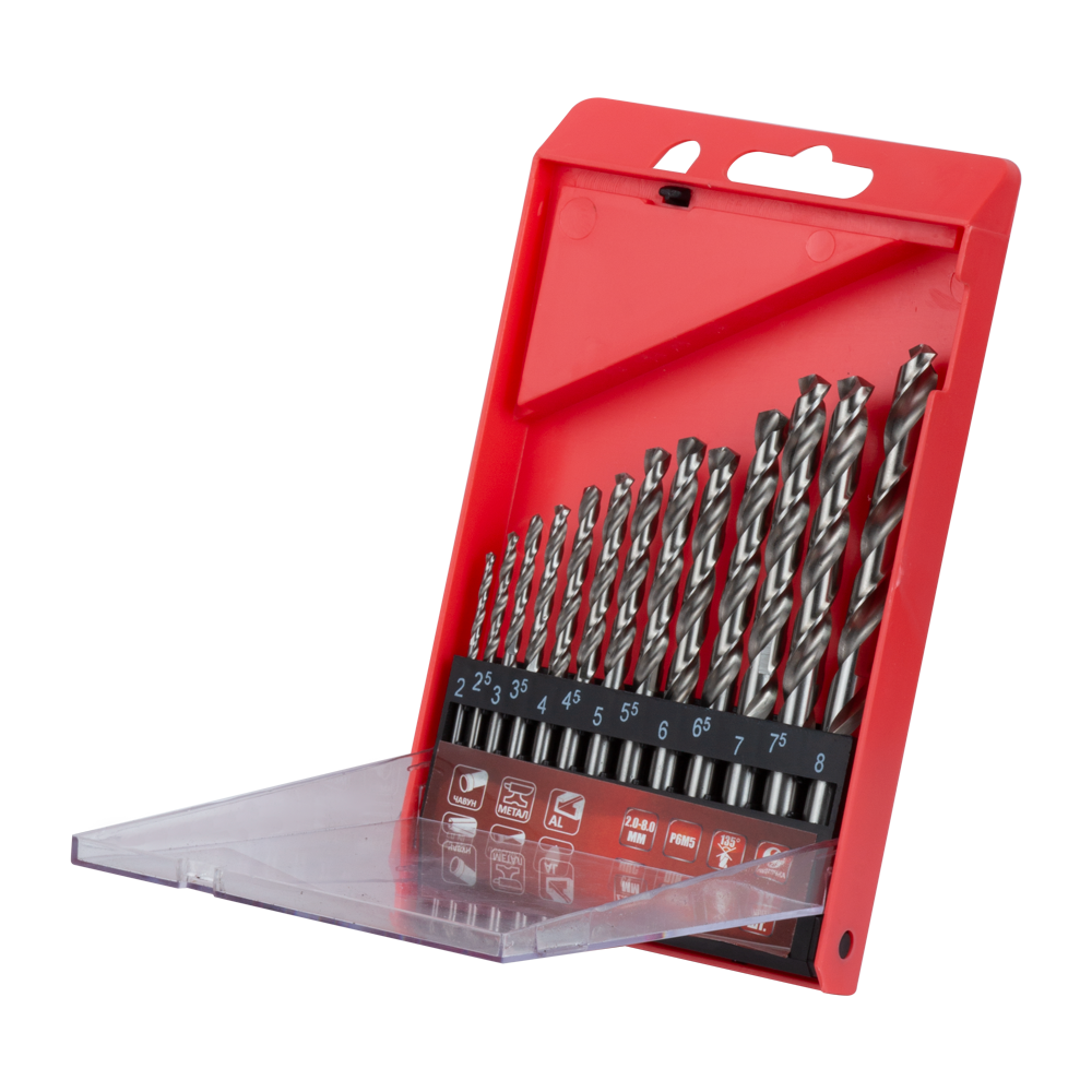 Набір свердел по металу Ultra Р6М5 полірованих 13 шт 2.0-8.0 мм (пластиковий кейс + блістер)