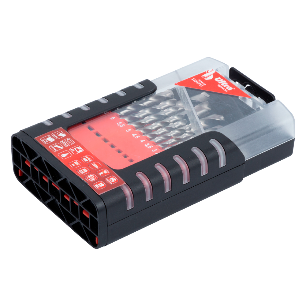 Набор сверл по металлу Ultra Р6М5 полированный 19 шт 1.0-10.0 мм (пластиковый кейс + блистер)