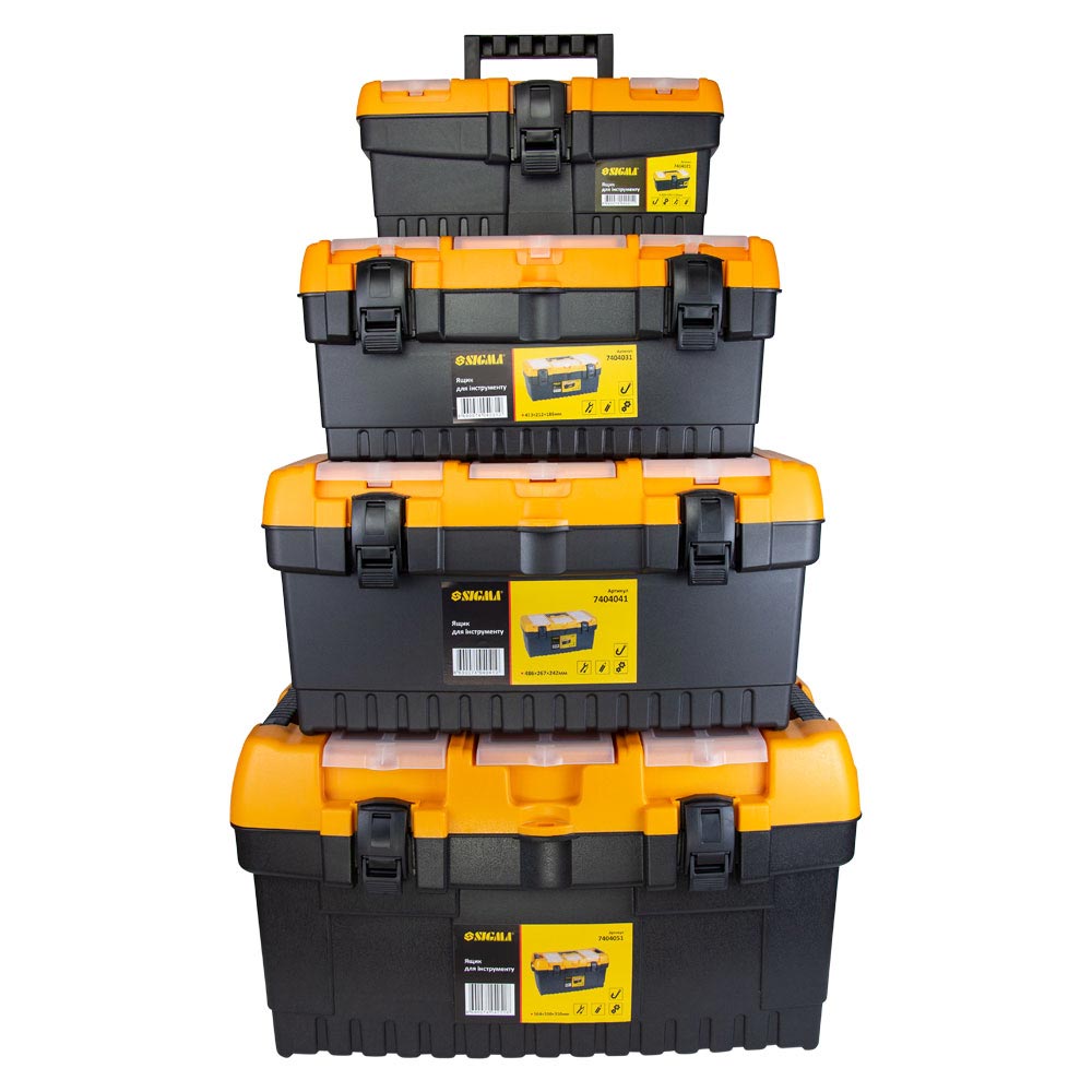 Набір ящиків для інструменту Sigma 4в1 320 x 155 x 139 мм, 413 x 212 x 186 мм, 486 x 267 x 242 мм, 564 x 310 x 310 мм