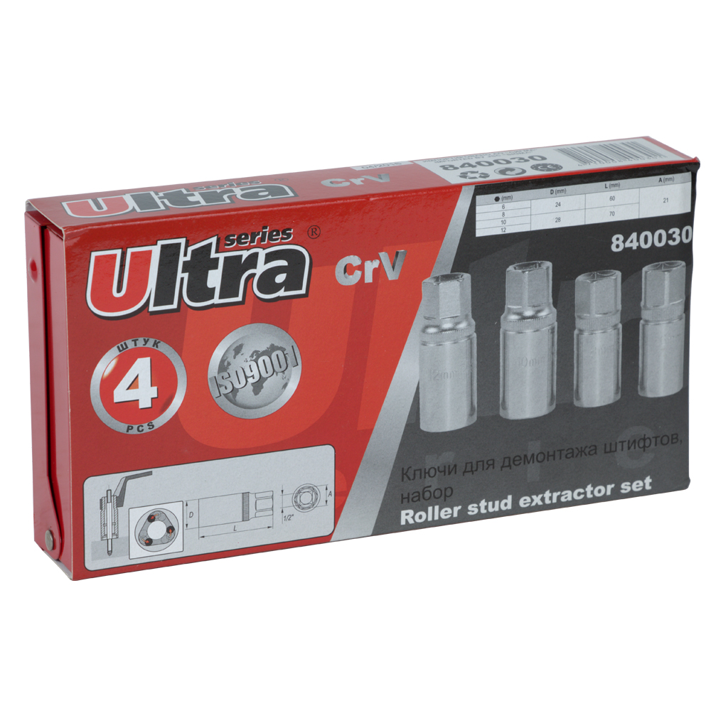 Насадки Ultra CrV для снятия штифтов 6-12 мм 4 шт