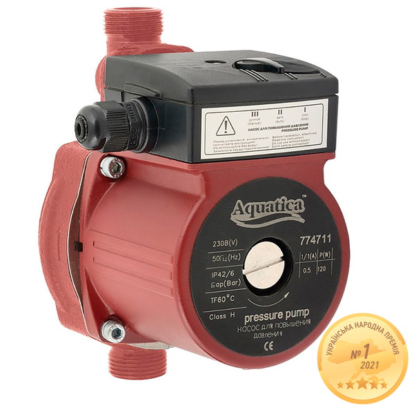 Насос Aquatica для підвищення тиску 120Вт Hmax 9м Qmax 30л/хв Ø3/4" 160 мм + гайки Ø1/2"