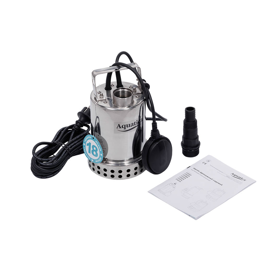 Насос Aquatica дренажний садовий 0.4кВт Hmax 7 м Qmax 130л/хв (част. до 5 мм, нерж)