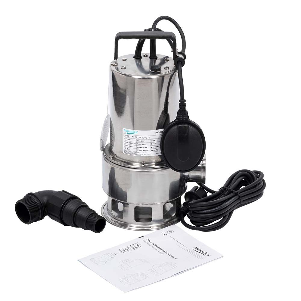 Насос Aquatica дренажний садовий 0.75кВт Hmax 8.5 м Qmax 200л/хв (част.до 30 мм, нерж)