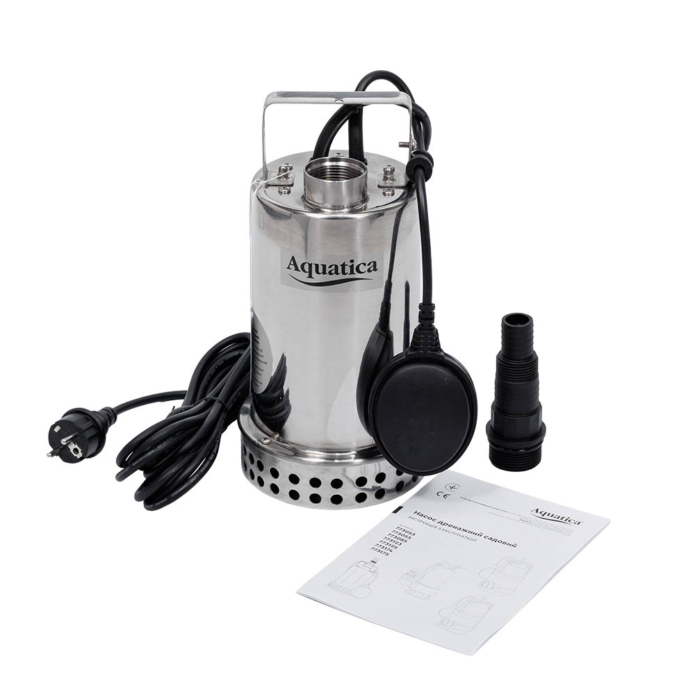 Насос Aquatica дренажний садовий 0.75кВт Hmax 8 м Qmax 180л/хв (част. до 5 мм, нерж)