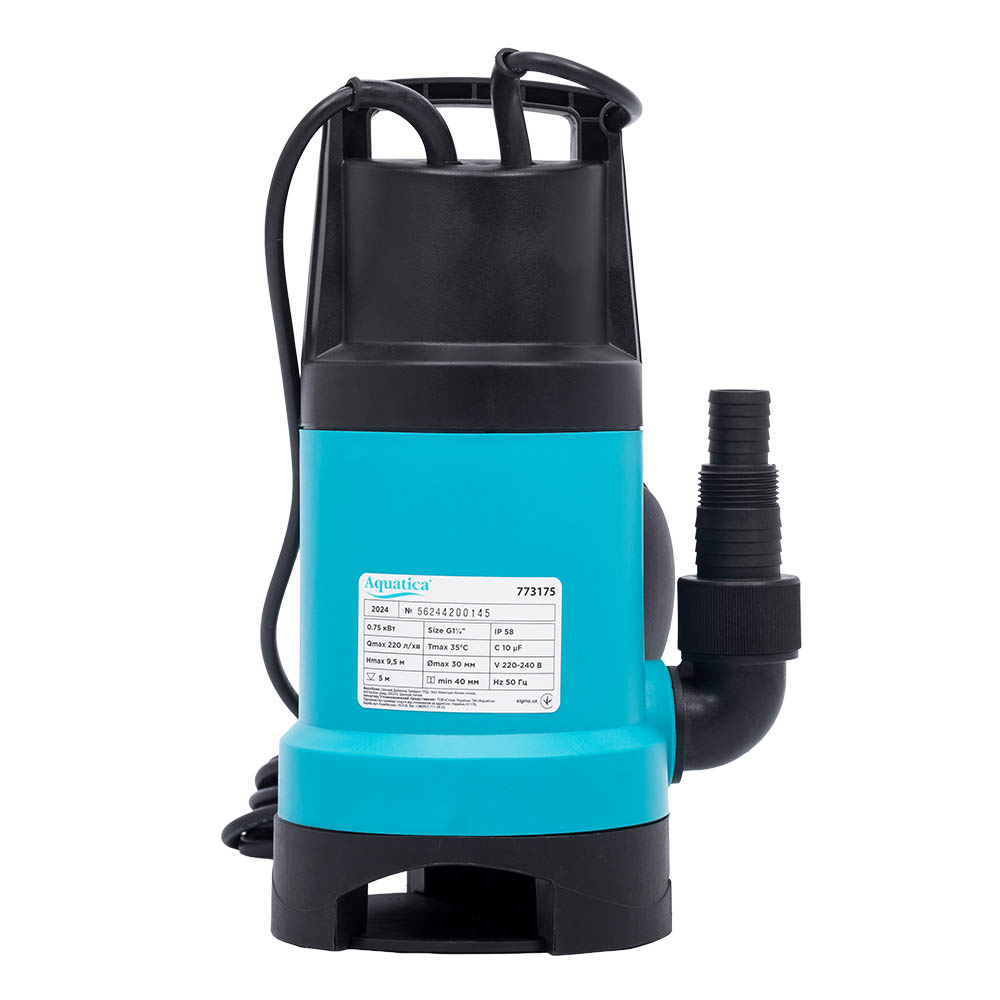 Насос Aquatica дренажний садовий 0.75кВт Hmax 9.5 м Qmax 220л/хв (част. до 30 мм)