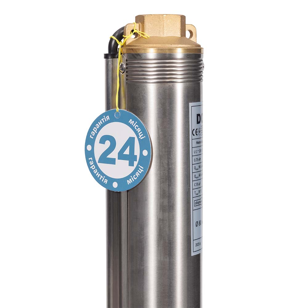 Насос Dongyin відцентровий свердловинний 0.75кВт H 62(46) м Q 90(60) л/хв Ø80 мм (кабель 30 м) 3SEm3.5/16