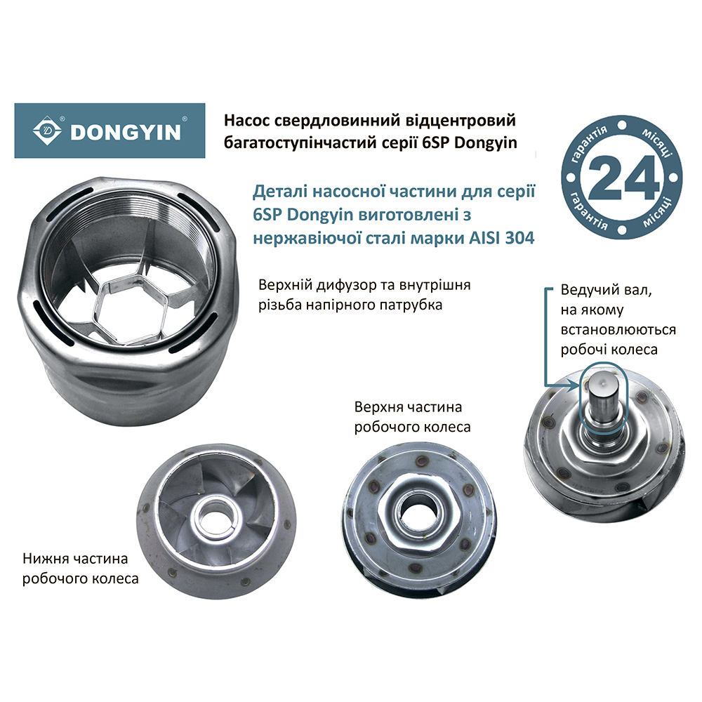 Насос Dongyin відцентровий 380В 18.5кВт H 140(78) м Q 1300(1000)л/хв Ø145 мм колеса нерж сталь + пульт (з 3х Частин) 6SP60-10