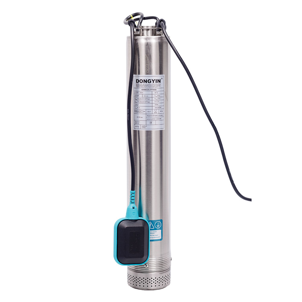 Насос Dongyin с нижним забором воды 0.75кВт H 71(52) м Q 55(33)л/мин Ø100 мм + поплавок 4SNM2/10