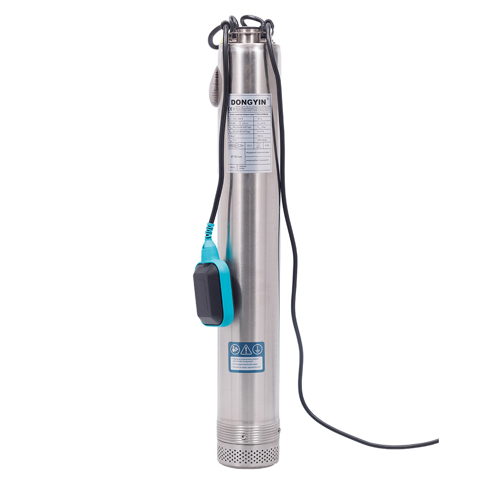 Насос Dongyin с нижним забором воды 1.1кВт H 71(54) м Q 100(66)л/мин Ø100 мм + поплавок 4SNM4/8