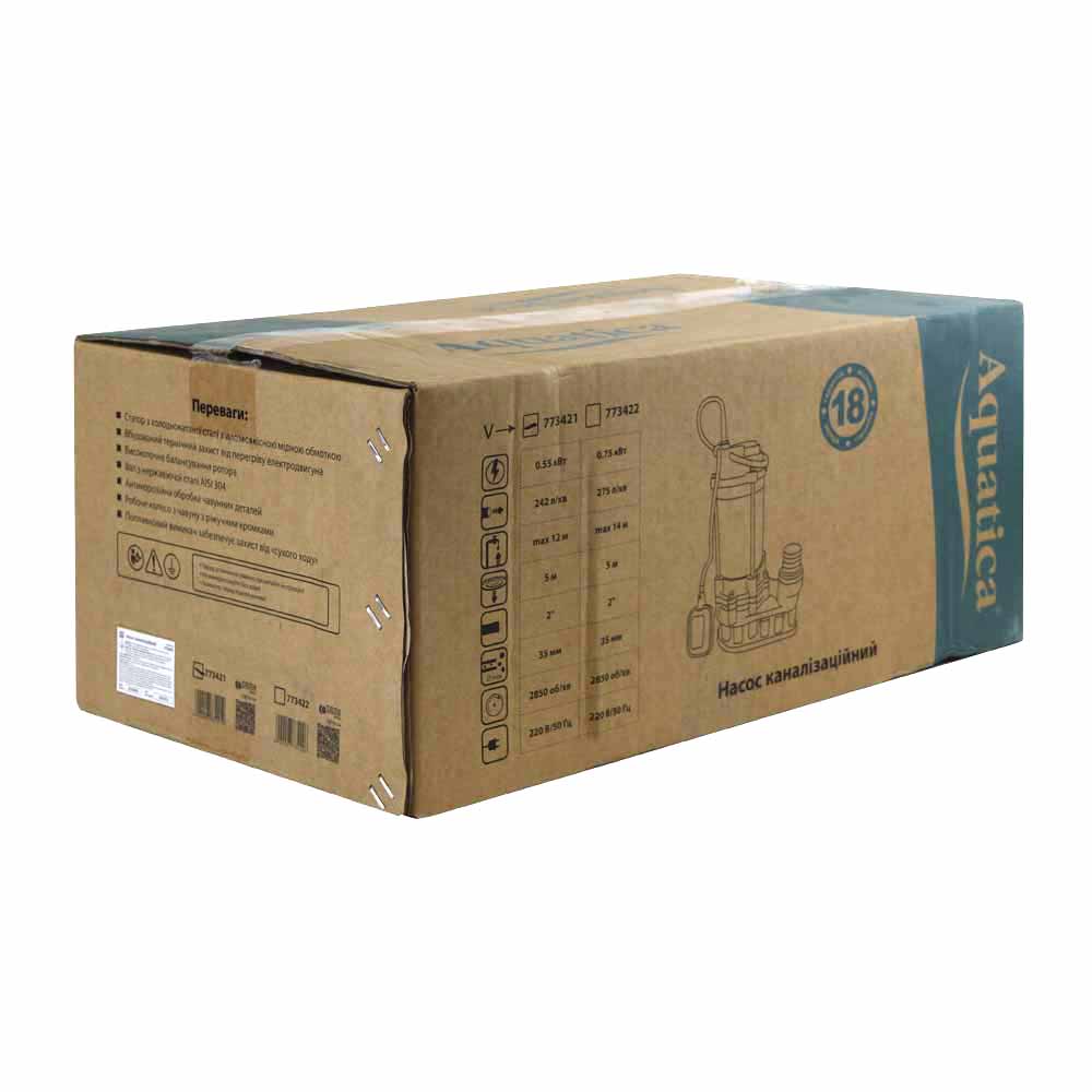 Насос каналізаційний Aquatica 0.55кВт Hmax 12 м Qmax 242л/хв (нержавіюча сталь)
