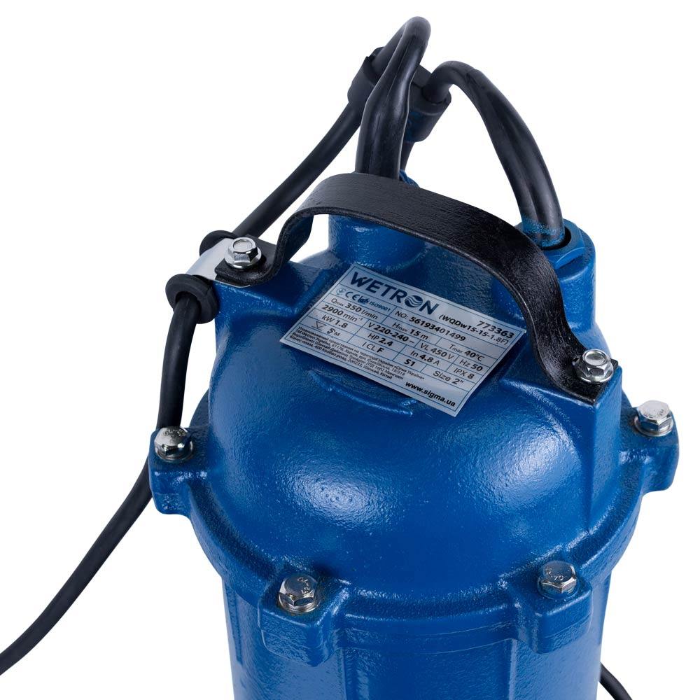 Насос каналізаційний Wetron 1.8кВт Hmax 15 м Qmax 350л/хв WQDw15-15-1.8F