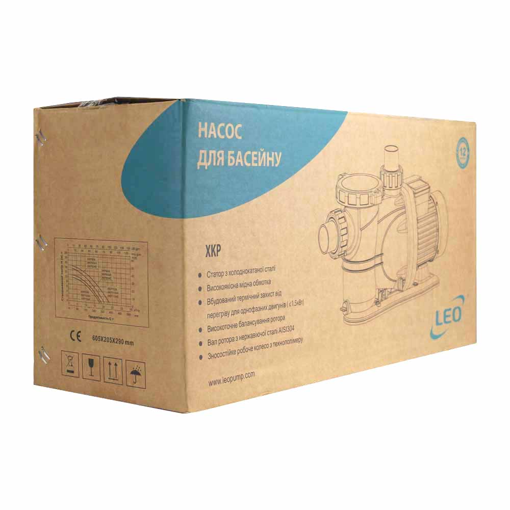 Насос Leo для басейну 1.6кВт Hmax 17.5м Qmax 450л/хв XKP1604