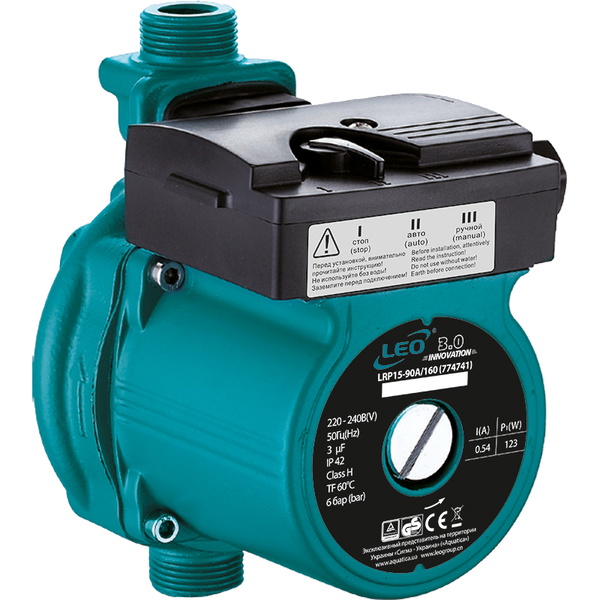 Насос Leo для підвищення тиску 123Вт Hmax 9м Qmax 25л/хв Ø3/4" 160 мм + гайки Ø1/2" 3.0 LRP15-90A/160